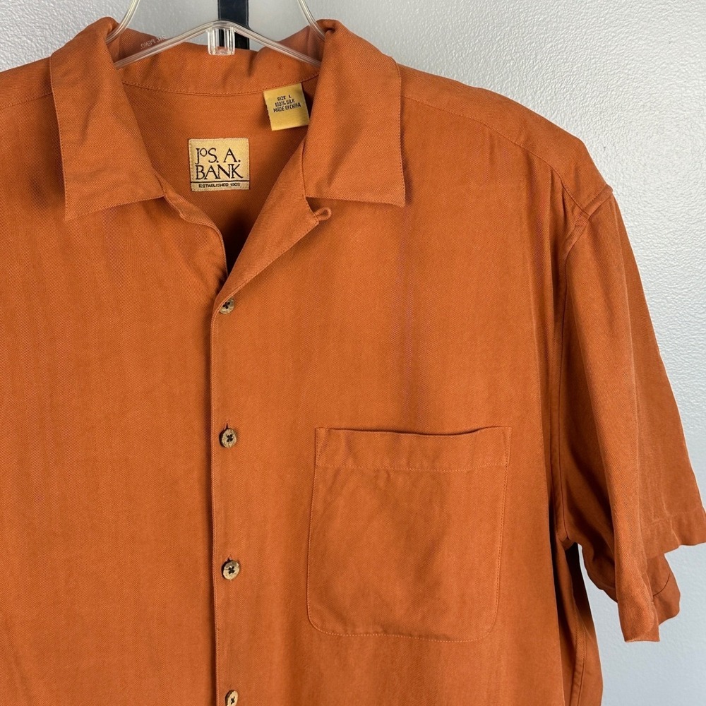 Jos A Bank Mens Large Burnt Orange 100% Silk Herringbone Camp Shirt S/S Vintage